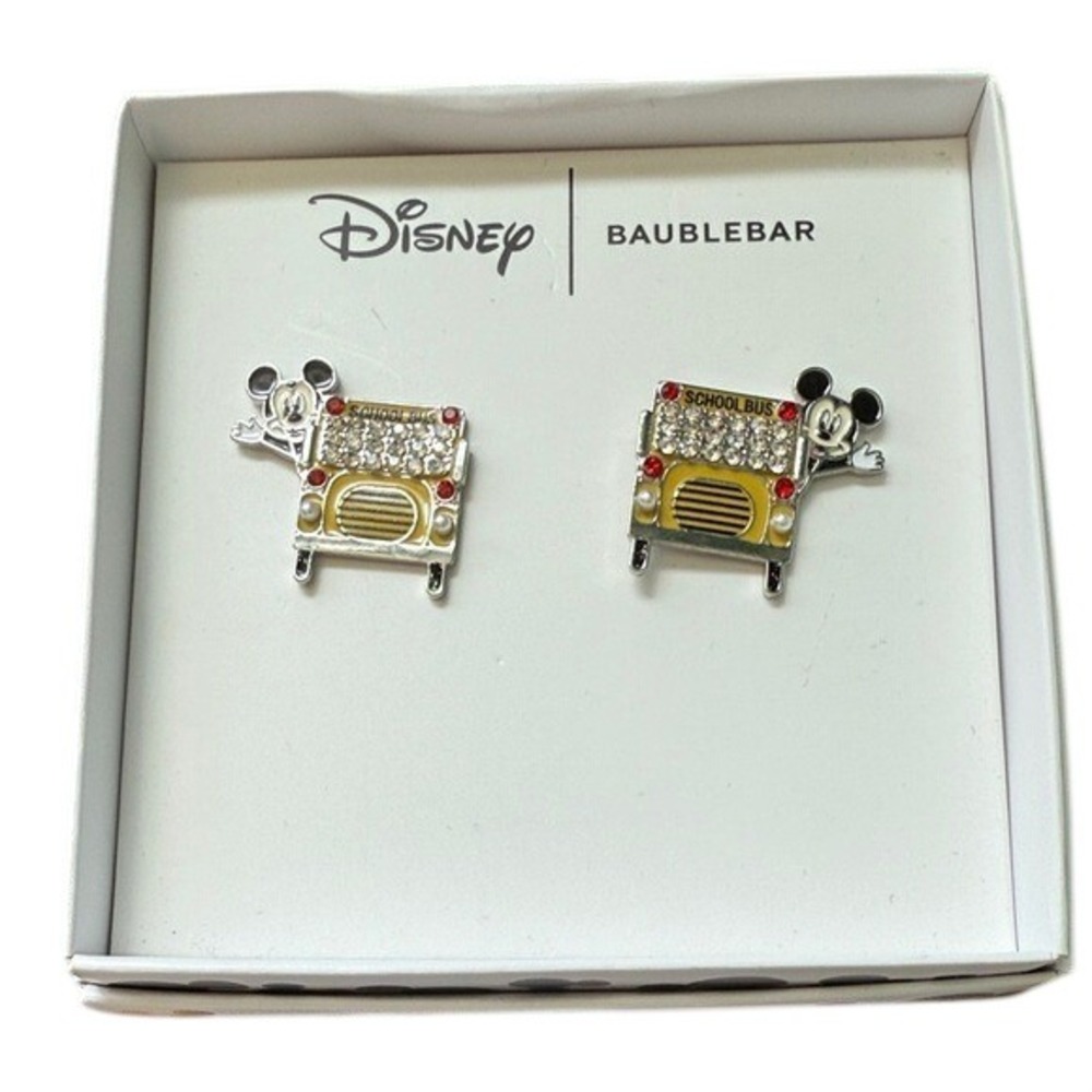 Disney BaubleBar Mickey Mouse School Bus Stud Earrings‎ Yellow Crystal Teacher